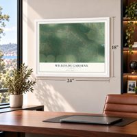 Wilroads Gardens, Kansas map, 18 x 24 inch print in a white frame in a home office