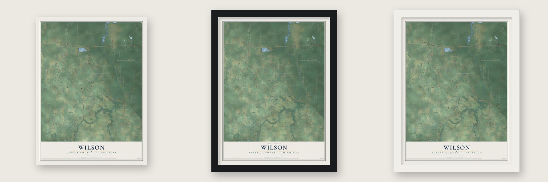 Wilson, Alpena County, Michigan map unframed, in a black wood frame and in a white wood frame