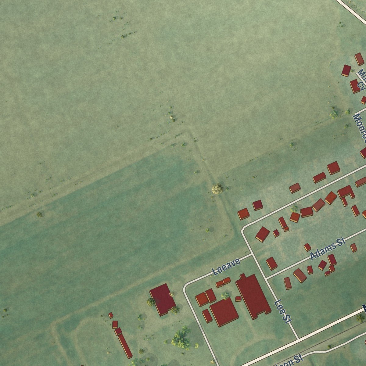 Second close-up of the map of Wilson, Arkansas print showing more streets and buildings
