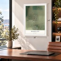 Wilson City, Missouri map, 18 x 24 inch print in a white frame in a home office