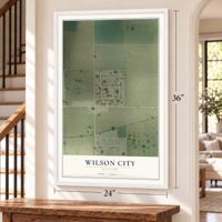 Wilson City, Missouri map, 24 x 36 inch print in a white frame by a staircase