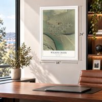 Wilson Creek, Washington map, 18 x 24 inch print in a white frame in a home office