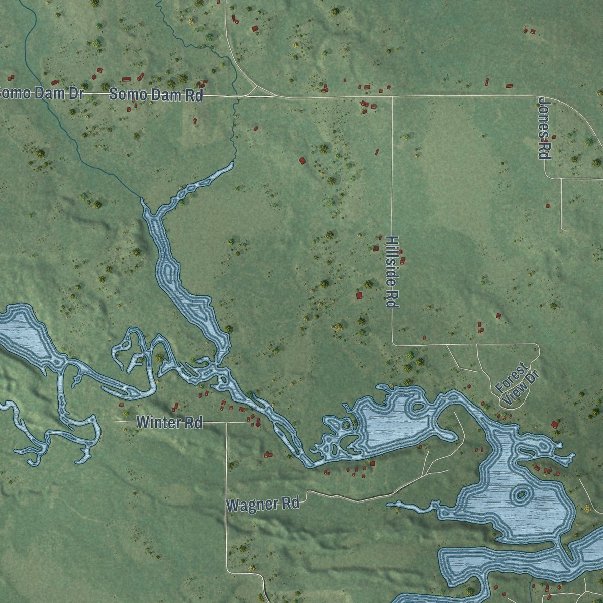 Second close-up of the map of Wilson, Lincoln County, Wisconsin print showing more streets and buildings