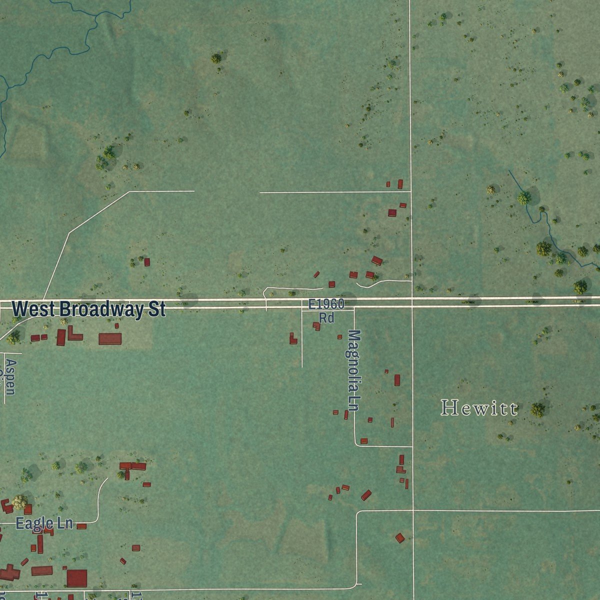 Second close-up of the map of Wilson, Oklahoma print showing more streets and buildings