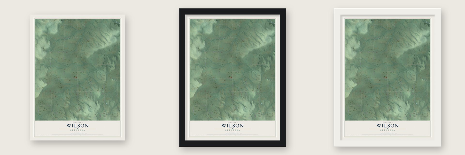 Wilson, Okmulgee County, Oklahoma map unframed, in a black wood frame and in a white wood frame