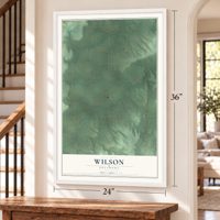 Wilson, Okmulgee County, Oklahoma map, 24 x 36 inch print in a white frame by a staircase