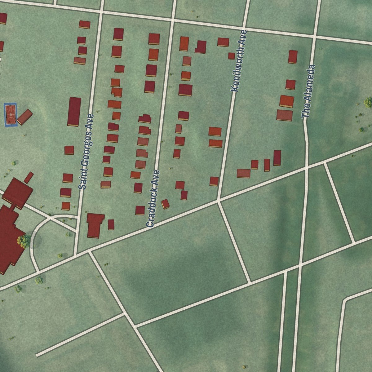 Second close-up of the map of Wilson Park, Maryland print showing more streets and buildings