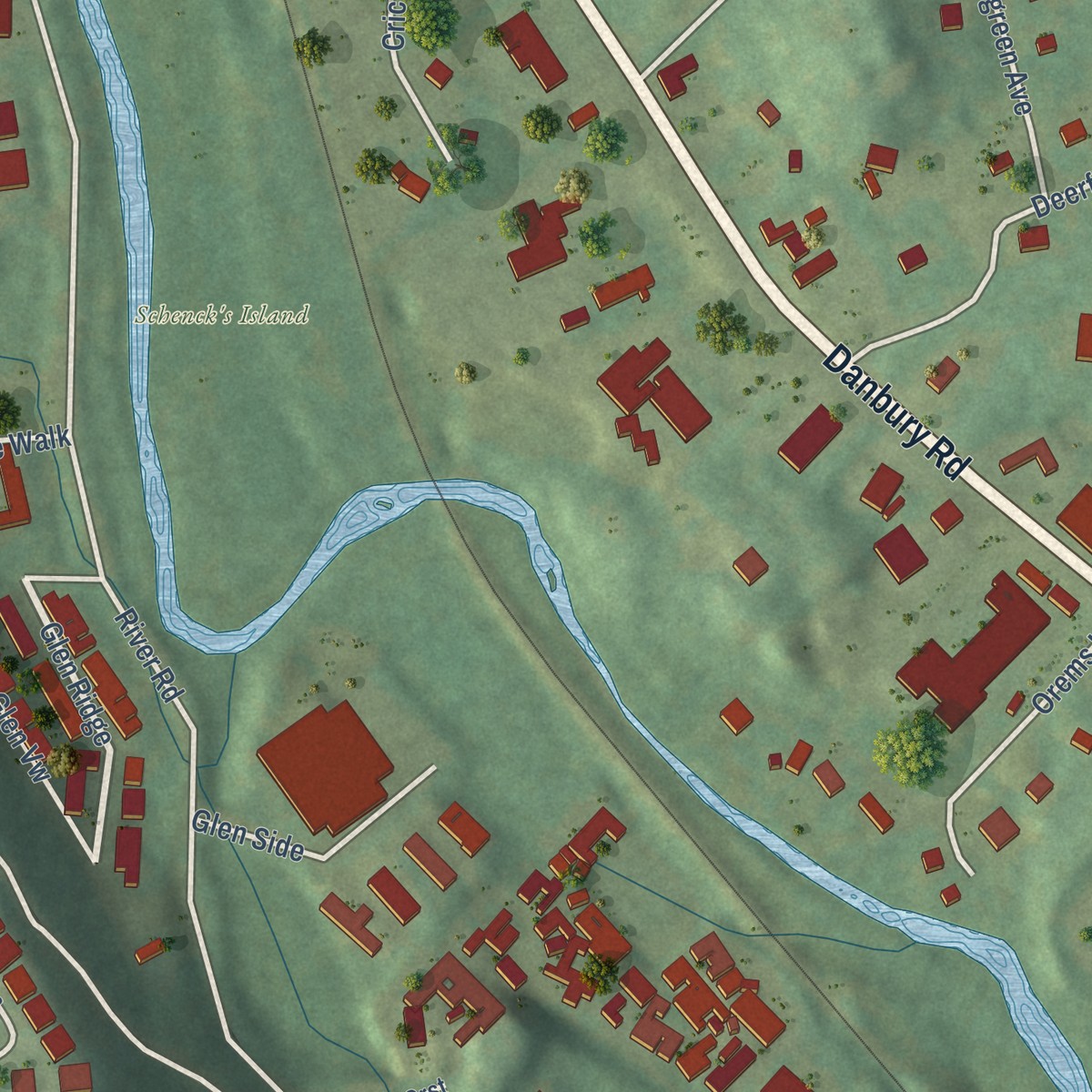 Second close-up of the map of Wilton Center, Connecticut print showing more streets and buildings