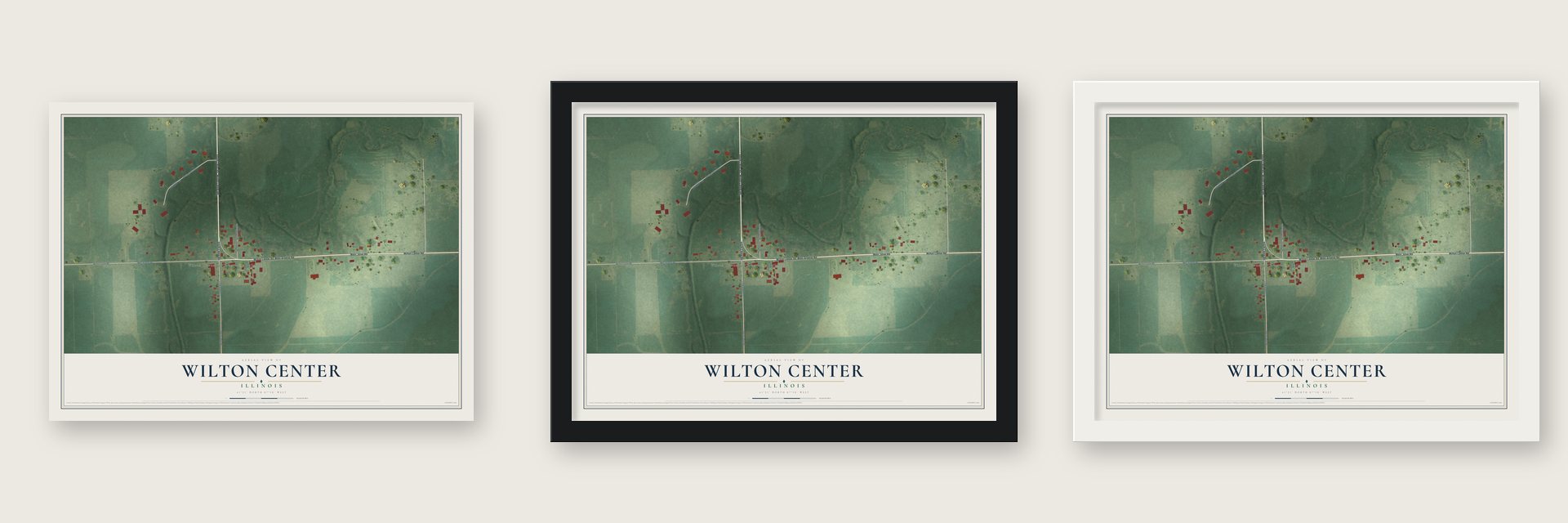 Wilton Center, Illinois map unframed, in a black wood frame and in a white wood frame