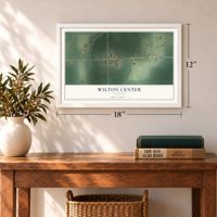 Wilton Center, Illinois map, 12 x 18 inch print in a white frame in an entryway