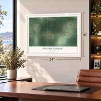 Wilton Center, Illinois map, 18 x 24 inch print in a white frame in a home office