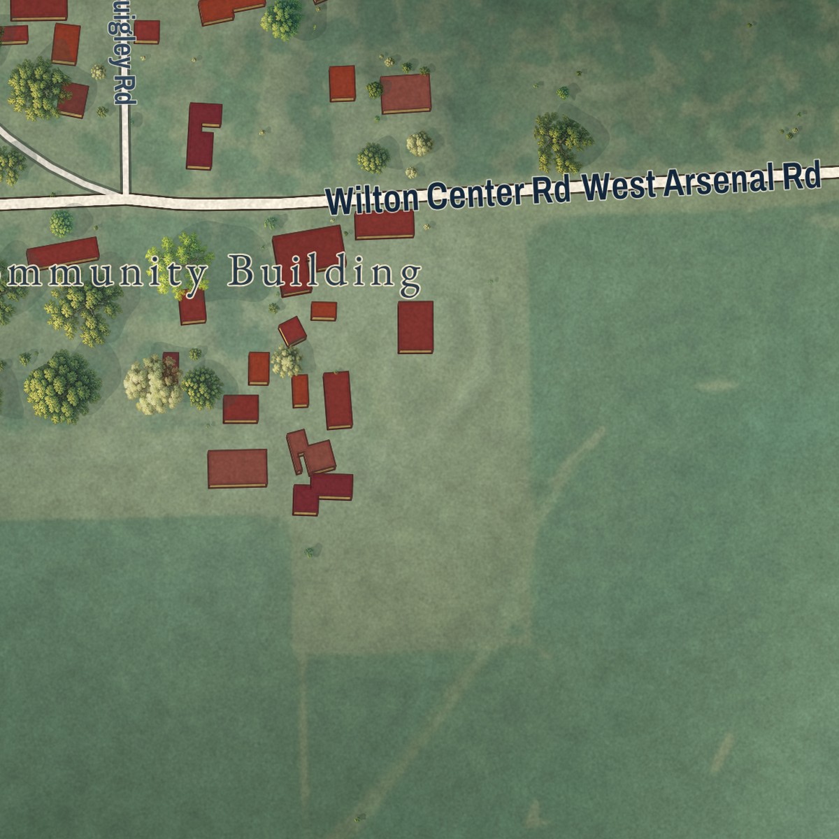 Second close-up of the map of Wilton Center, Illinois print showing more streets and buildings