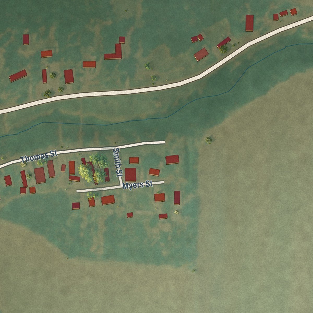 Second close-up of the map of Winchester, Arkansas print showing more streets and buildings
