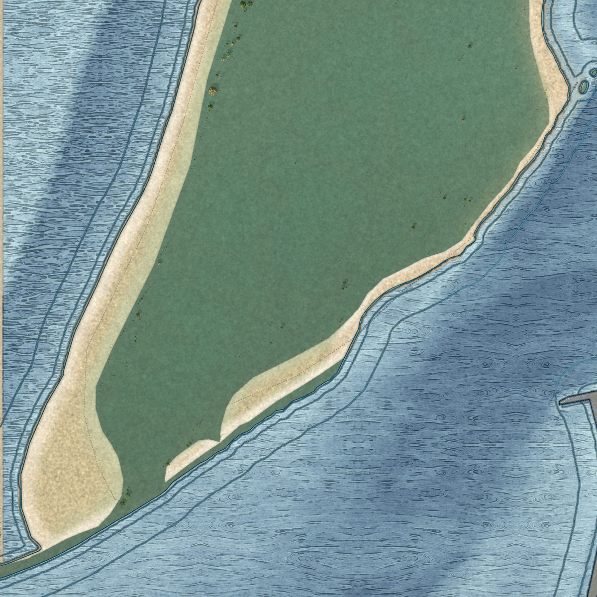 Second close-up of the map of Winchester Bay, Oregon print showing more streets and buildings