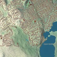 Close-up of the map of Winchester, Massachusetts print showing terrain and local geography