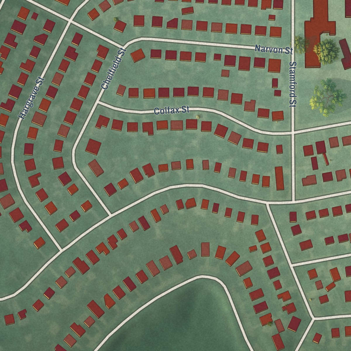 Second close-up of the map of Winchester Park, Pennsylvania print showing more streets and buildings