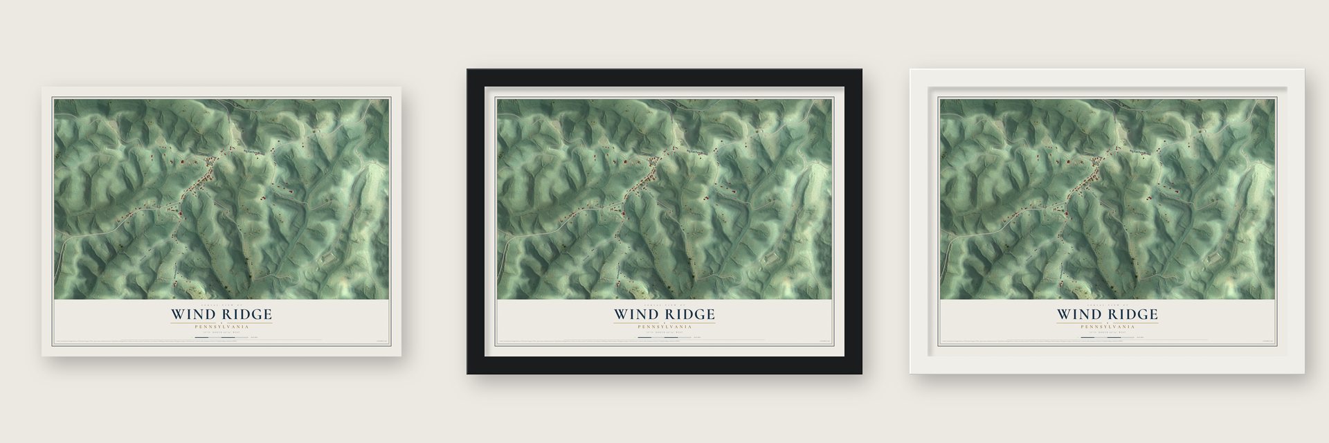 Wind Ridge, Pennsylvania map unframed, in a black wood frame and in a white wood frame
