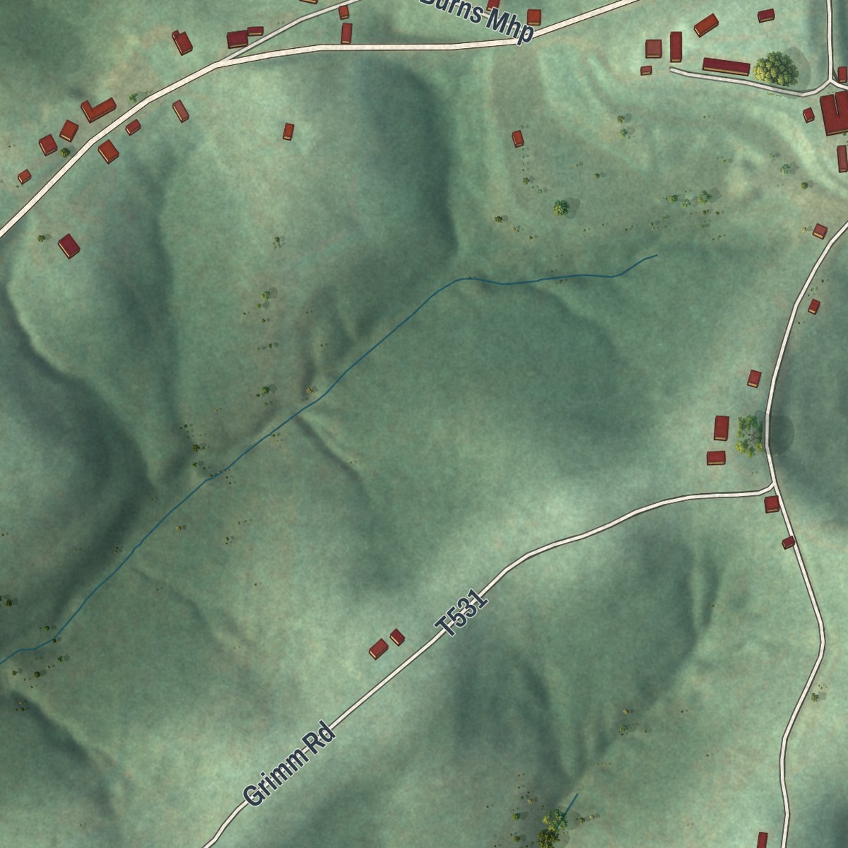 Second close-up of the map of Wind Ridge, Pennsylvania print showing more streets and buildings