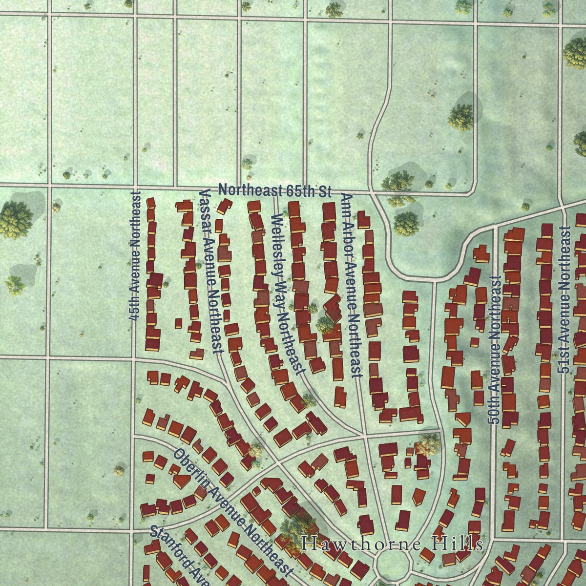 Second close-up of the map of Windermere, Washington print showing more streets and buildings