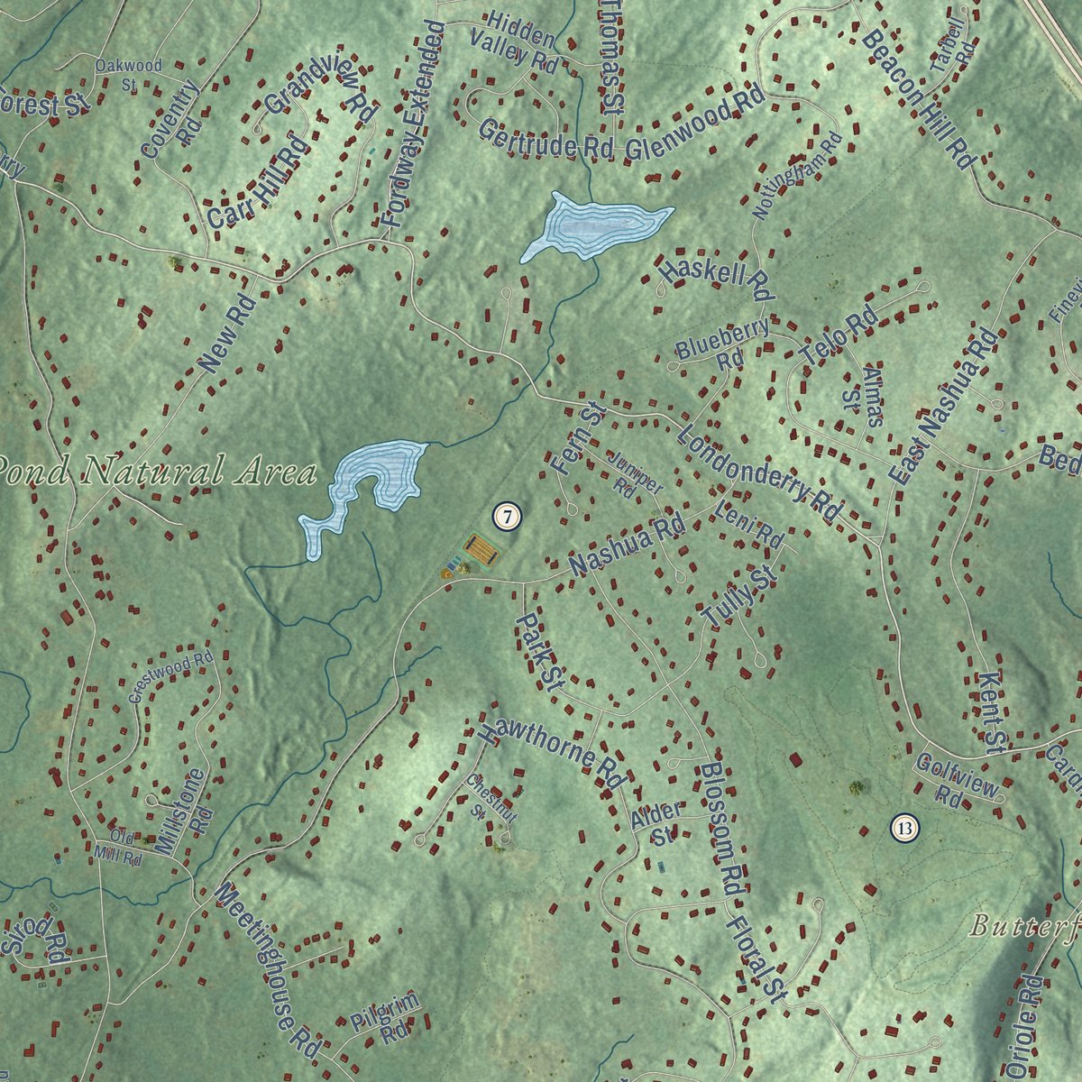 Second close-up of the map of Windham, New Hampshire print showing more streets and buildings