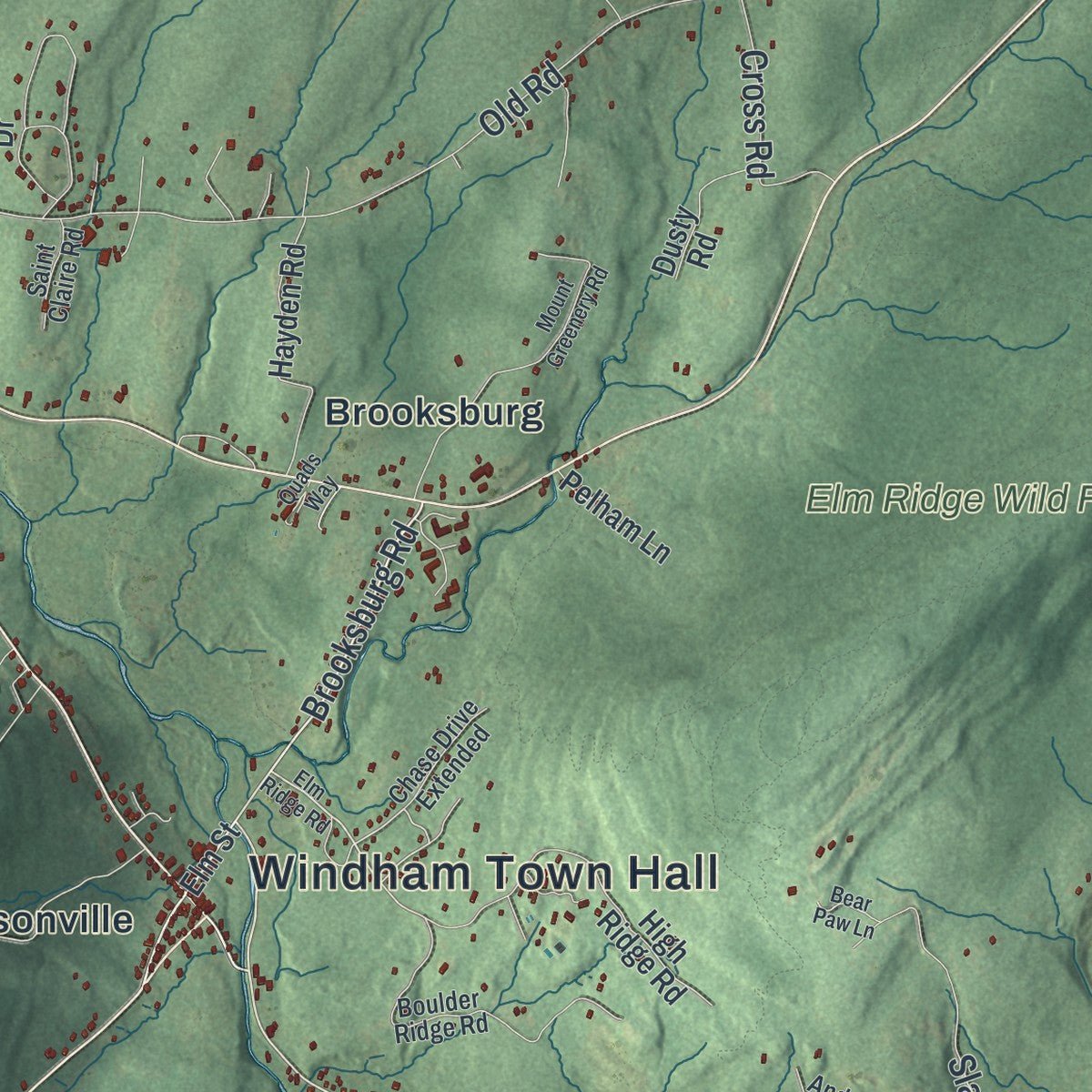Second close-up of the map of Windham, New York print showing more streets and buildings