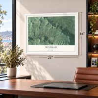 Windham, New York map, 18 x 24 inch print in a white frame in a home office