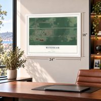 Windham, Ohio map, 18 x 24 inch print in a white frame in a home office