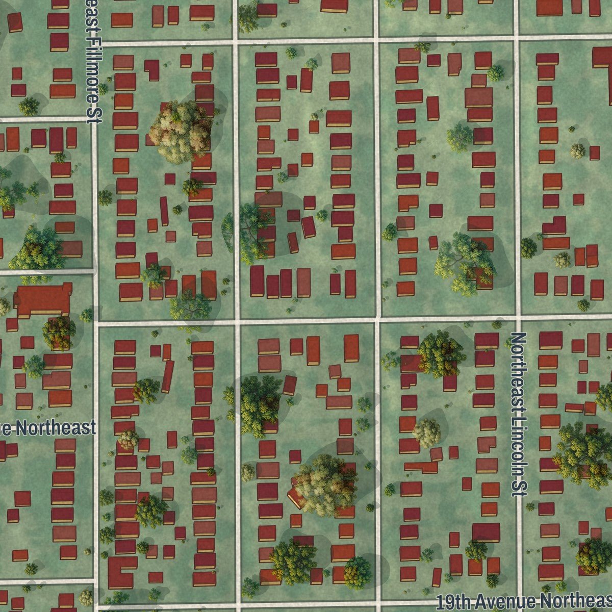 Second close-up of the map of Windom Park, Minnesota print showing more streets and buildings