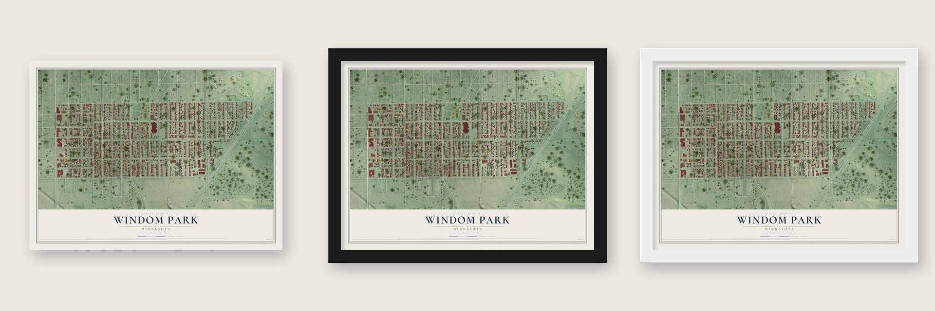 Windom Park, Minnesota map unframed, in a black wood frame and in a white wood frame