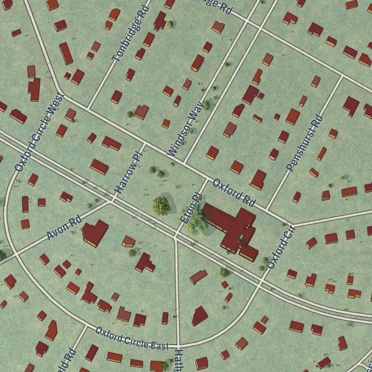 Second close-up of the map of Windsor Farms, Virginia print showing more streets and buildings