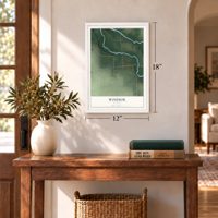 Windsor, Indiana map, 12 x 18 inch print in a white frame in an entryway
