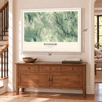 Windsor, Massachusetts map, 24 x 36 inch print in a white frame above a dresser by a staircase