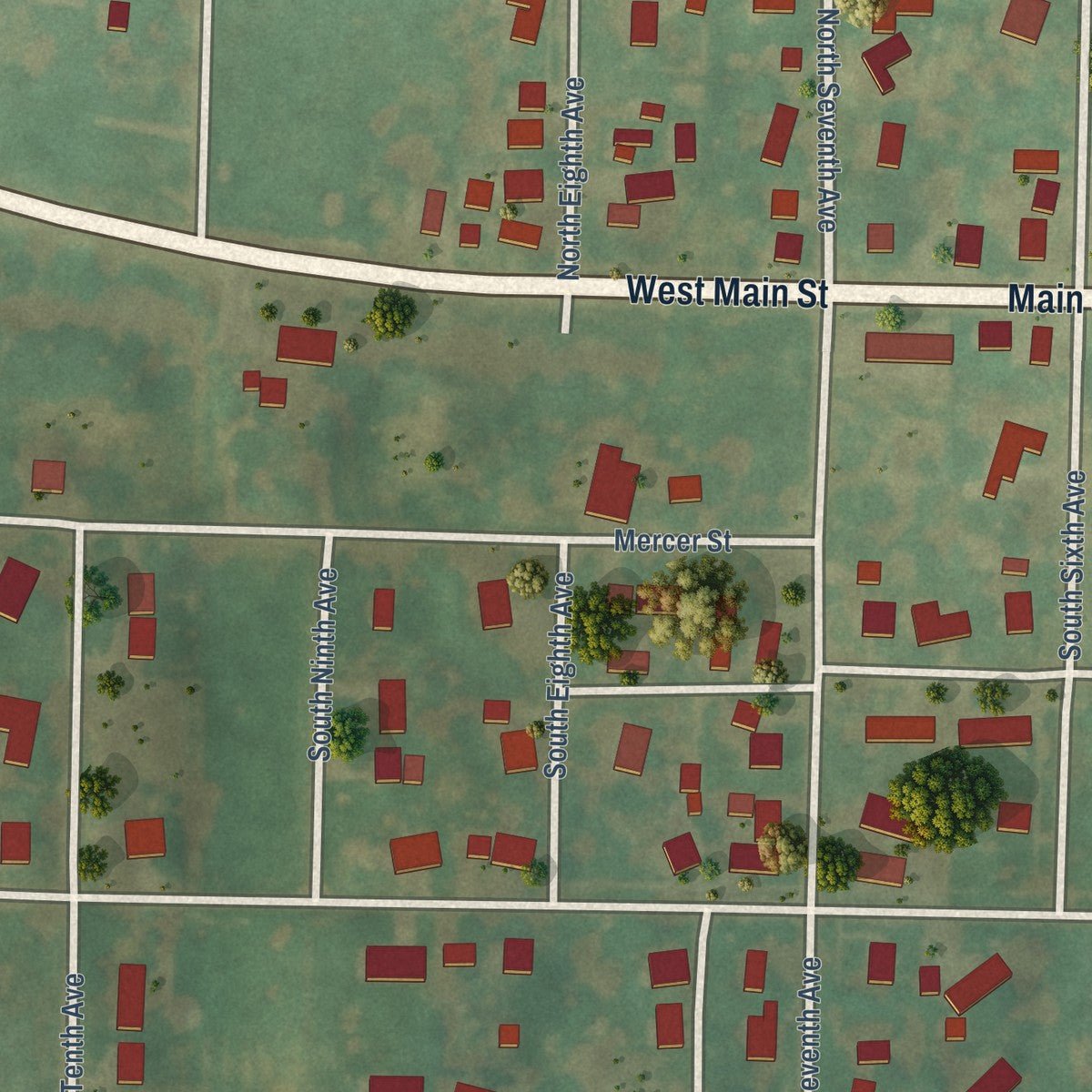 Second close-up of the map of Windsor, Mercer County, Illinois print showing more streets and buildings