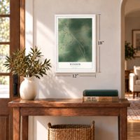 Windsor, South Carolina map, 12 x 18 inch print in a white frame in an entryway