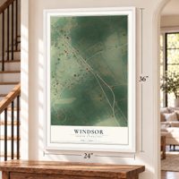 Windsor, South Carolina map, 24 x 36 inch print in a white frame by a staircase