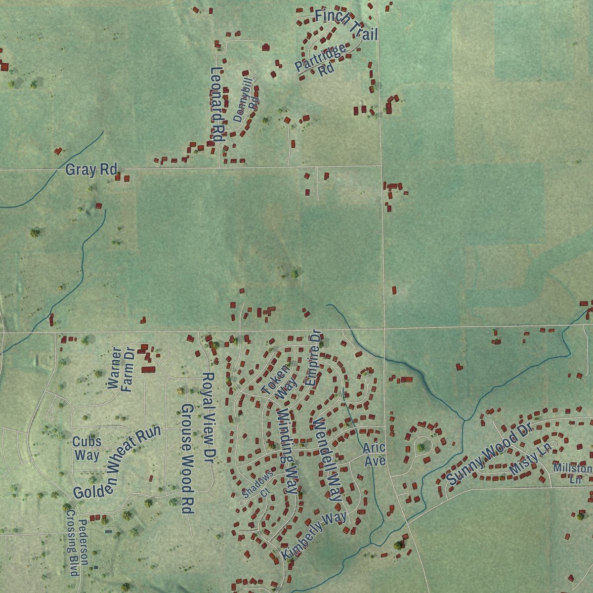 Second close-up of the map of Windsor, Wisconsin print showing more streets and buildings
