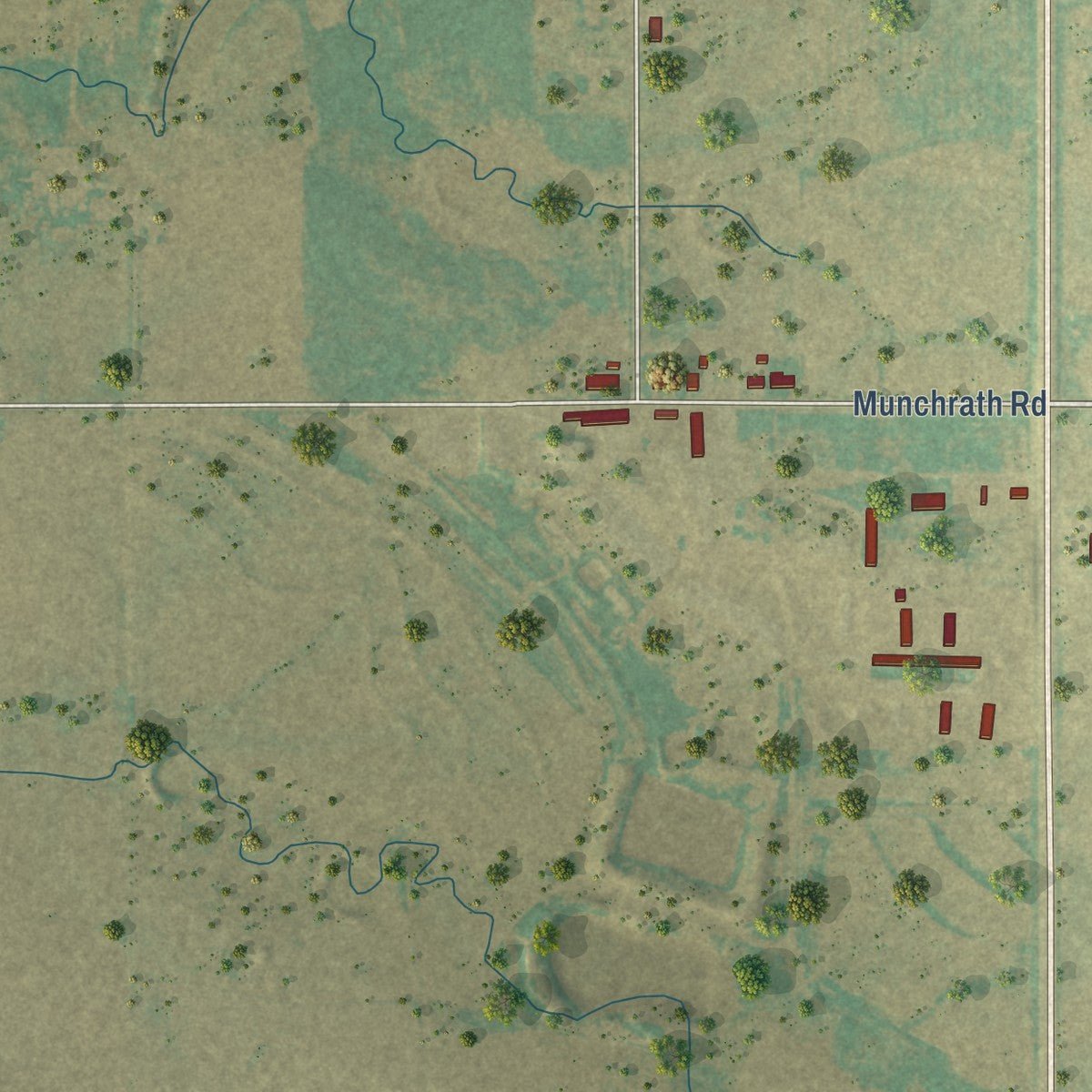 Second close-up of the map of Windthorst, Texas print showing more streets and buildings