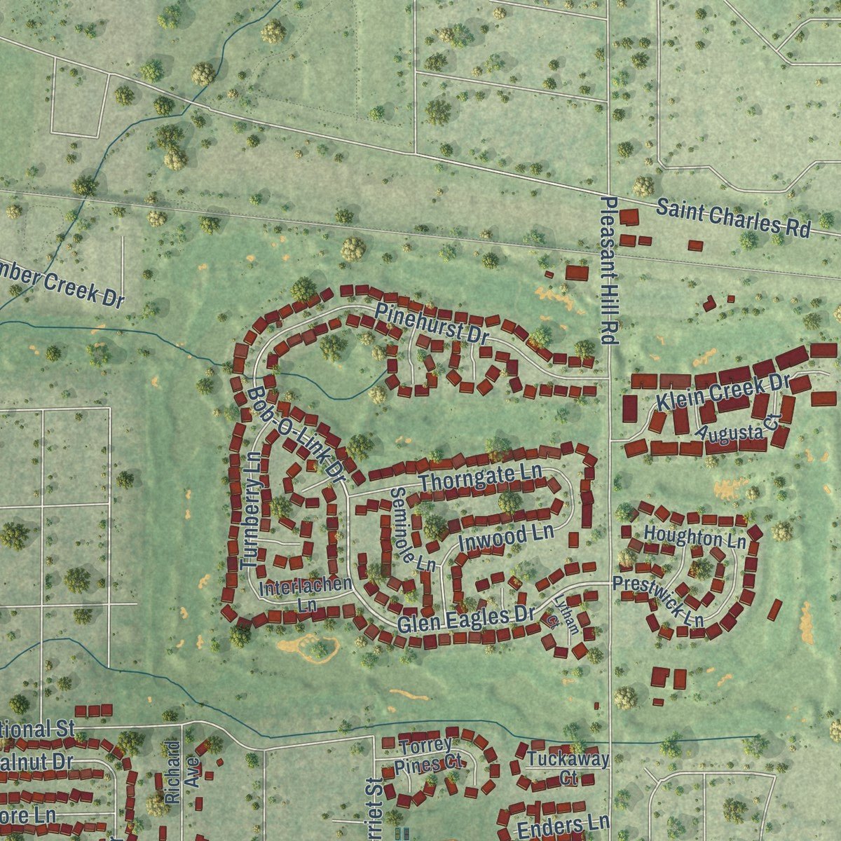 Second close-up of the map of Winfield, Illinois print showing more streets and buildings