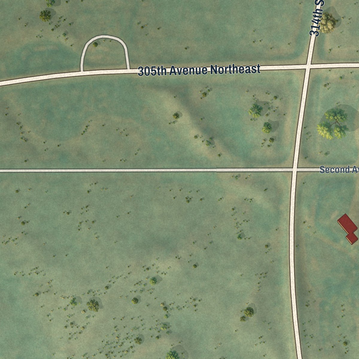 Second close-up of the map of Wing, North Dakota print showing more streets and buildings