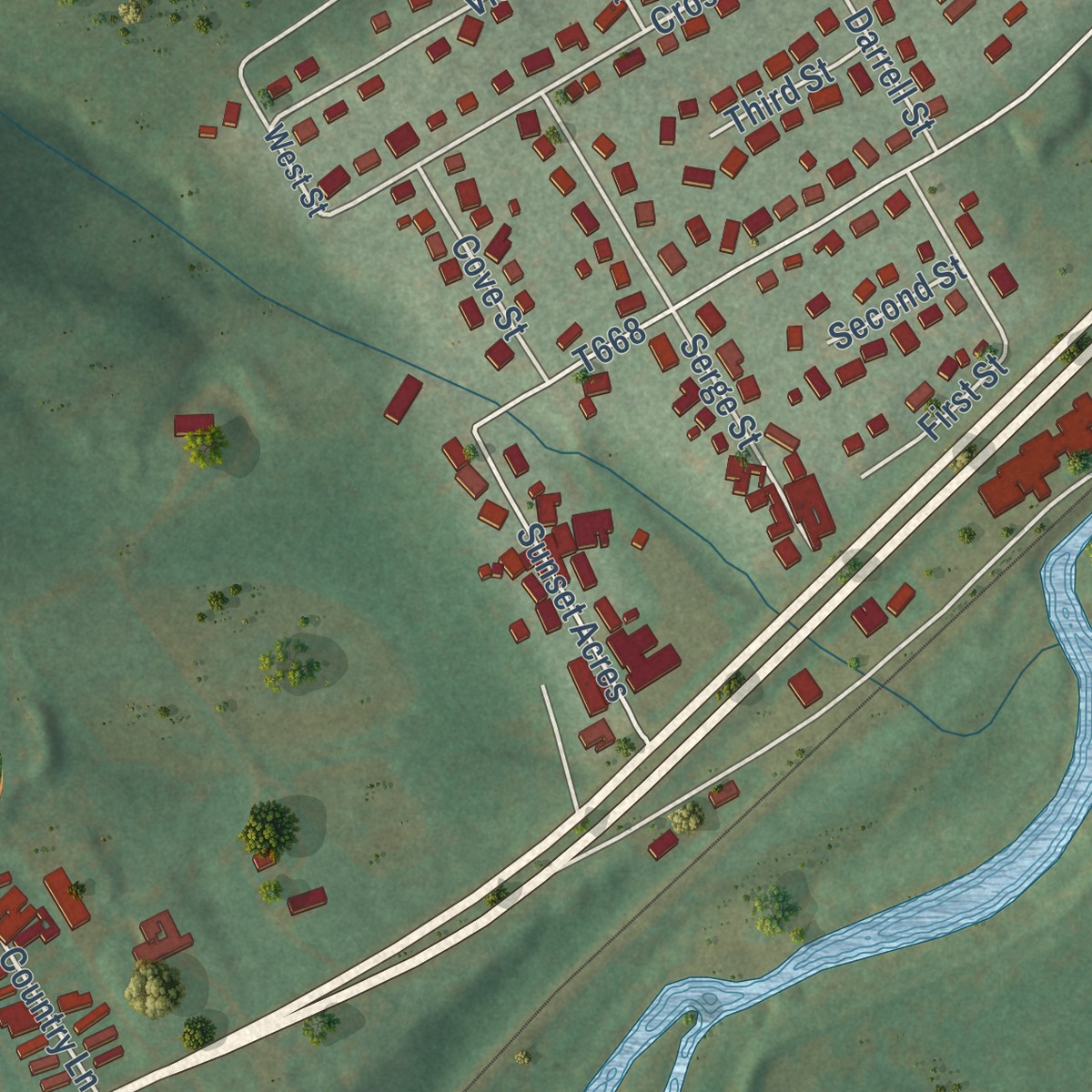 Second close-up of the map of Wingate, Pennsylvania print showing more streets and buildings