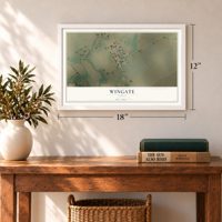 Wingate, Texas map, 12 x 18 inch print in a white frame in an entryway