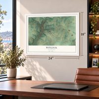 Winlock, Washington map, 18 x 24 inch print in a white frame in a home office