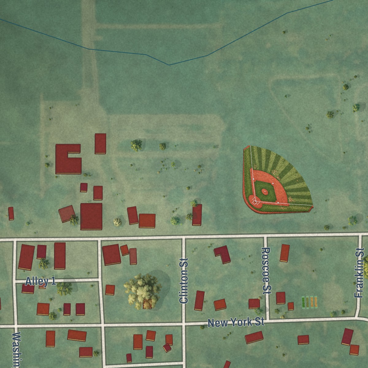 Second close-up of the map of Winn, Michigan print showing more streets and buildings