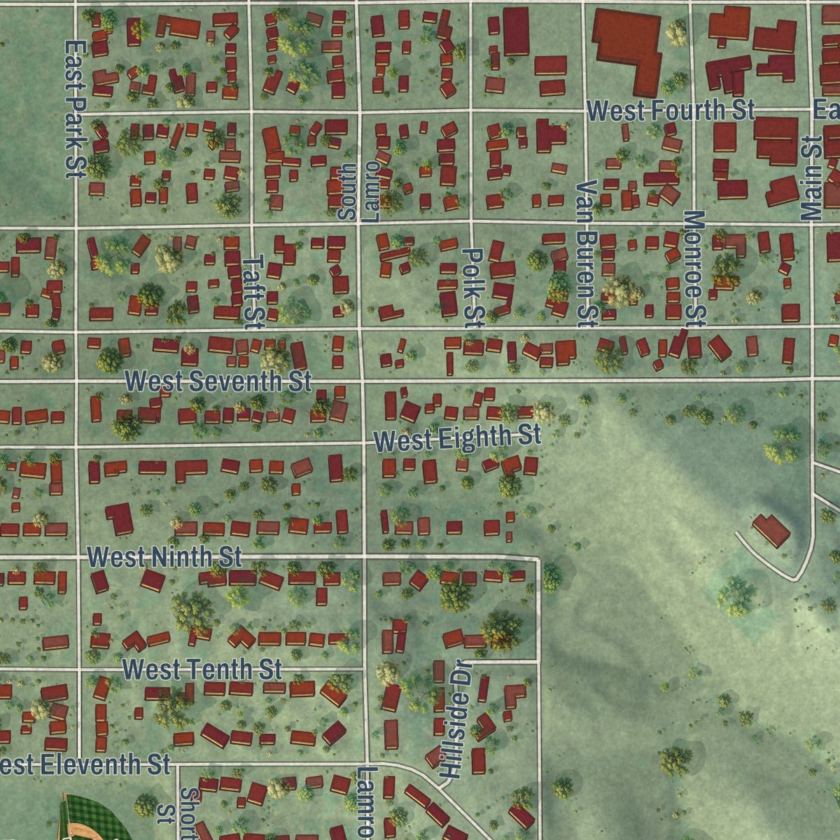 Second close-up of the map of Winner, South Dakota print showing more streets and buildings