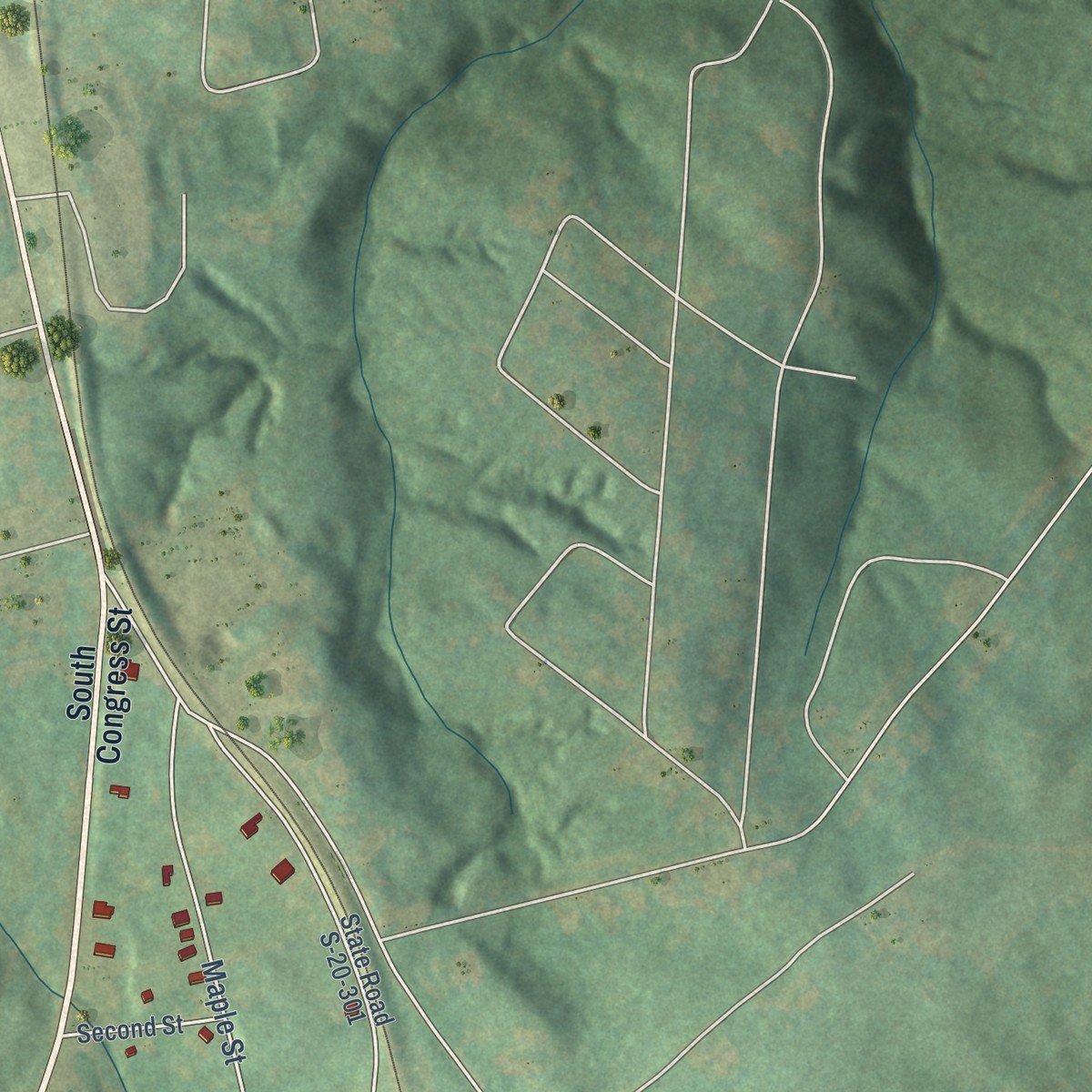 Second close-up of the map of Winnsboro Mills, South Carolina print showing more streets and buildings