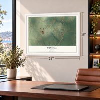 Winona, Texas map, 18 x 24 inch print in a white frame in a home office