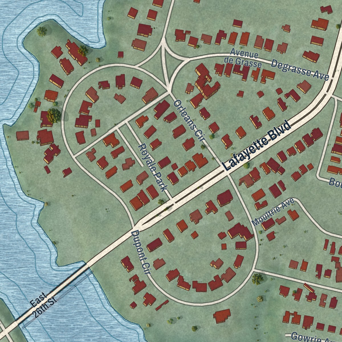 Second close-up of the map of Winona, Virginia print showing more streets and buildings