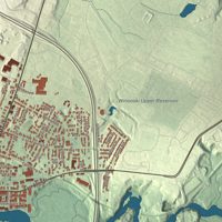 Close-up of the map of Winooski, Vermont print showing terrain and local geography