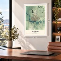 Winooski, Vermont map, 18 x 24 inch print in a white frame in a home office
