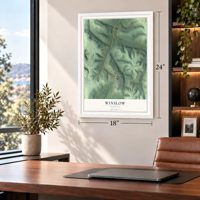 Winslow, Arkansas map, 18 x 24 inch print in a white frame in a home office